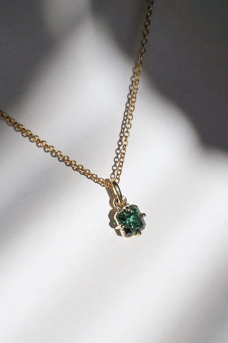 Teal Green Emerald Cut Tourmaline Pendant