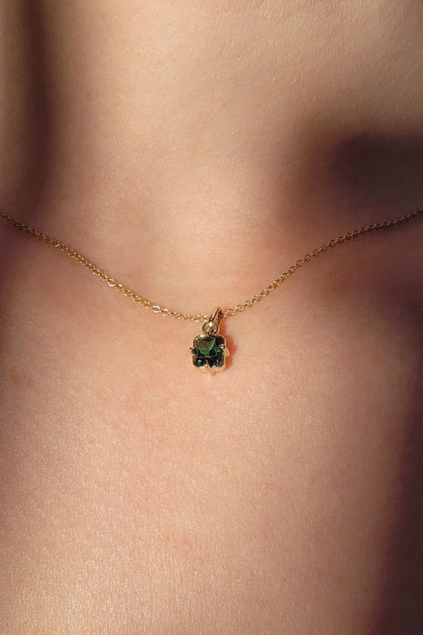 Teal Green Emerald Cut Tourmaline Pendant