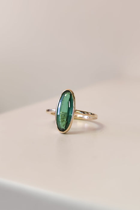 Long Oval Teal Green Tourmaline Ring (one-off piece)