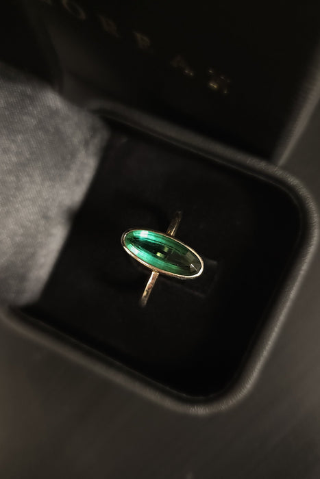 Long Oval Teal Green Tourmaline Ring (one-off piece)