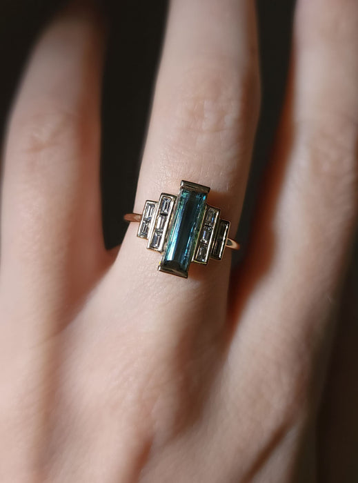 Art Deco Tourmaline and Diamonds Ring