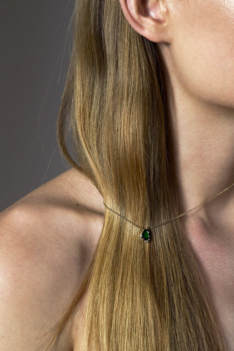 Green Pear-Shaped Tourmaline and Diamond Pendant Necklace (one-off piece)