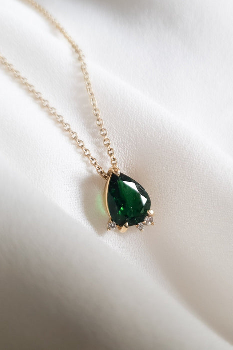Green Pear-Shaped Tourmaline and Diamond Pendant Necklace (one-off piece)