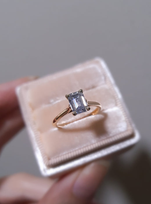 Solitaire Emerald Cut Grey Moissanite Ring