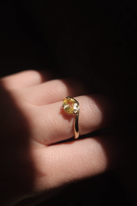 Yellow Oval Sapphire Wave Ring (one-off piece)