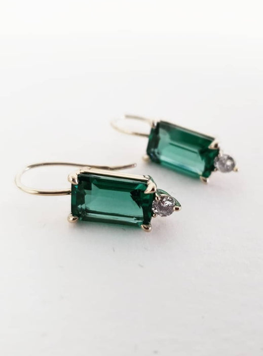 Green Topaz and Diamonds Drop Earrings