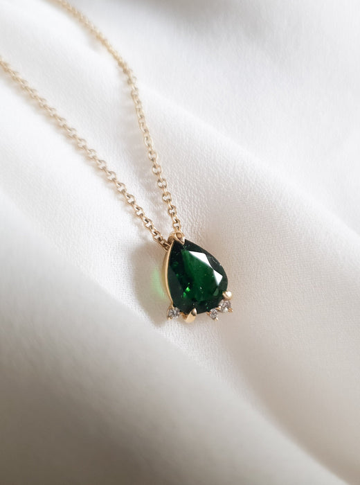 Green Pear-Shaped Tourmaline and Diamond Pendant Necklace