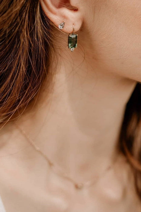 Green Topaz and Diamonds Drop Earrings (one-off piece)
