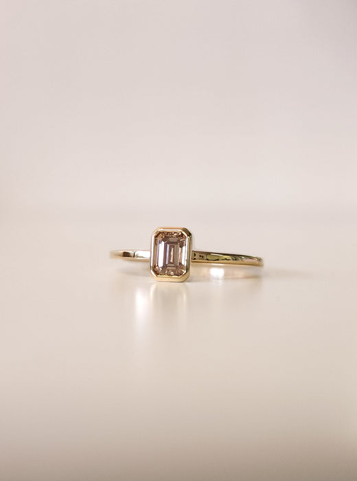 Solitaire Emerald Cut Cognac Diamond Ring